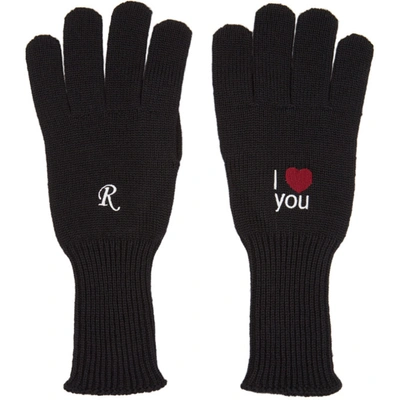Raf Simons I Love You Embroidered Gloves In Black