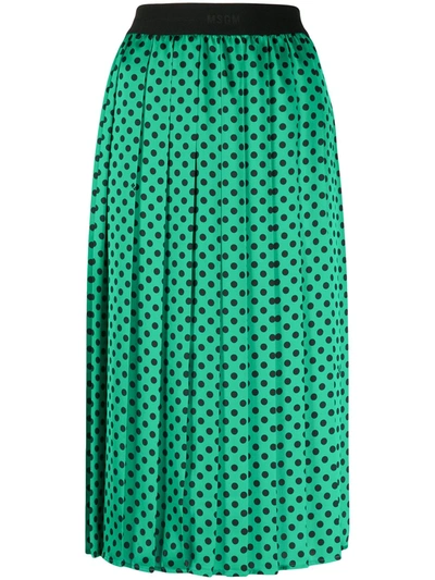 Msgm Polka-dot Pleated Midi Skirt In Green