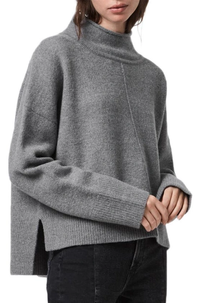 Allsaints Gala Cashmere Turtleneck Sweater In Gray Marl