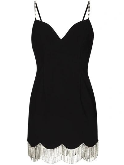 Area Bonded Mini Dress W/ Crystal Fringe In Black