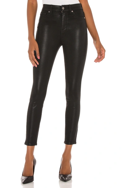 7 For All Mankind The High Waist Ankle Skinny With Faux Pockets In Black Coated