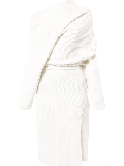 Proenza Schouler Chunky Rib Long-sleeve Bunched Midi Dress In /white