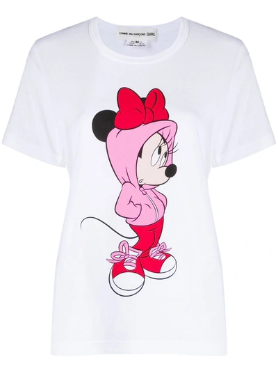 Comme Des Garcons Girl Minnie Mouse-print Cotton T-shirt In White