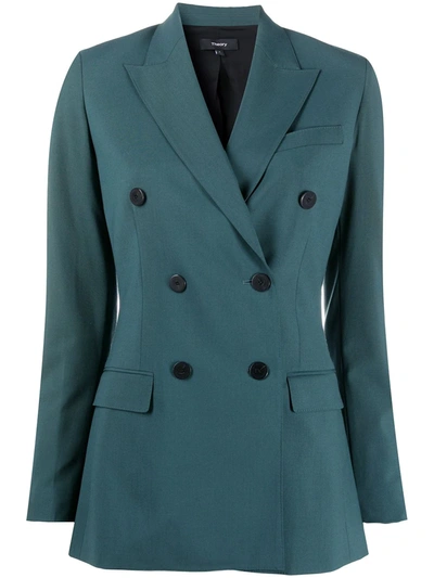 Theory Double-breasted Tailor Blazer In Green