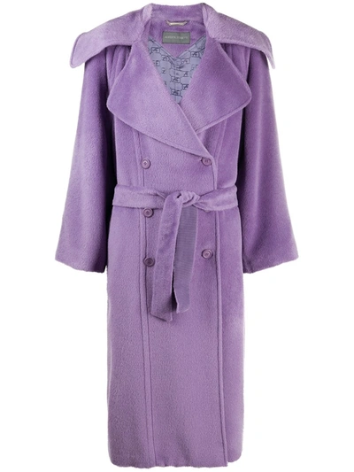 Alberta Ferretti Belted Double-breasted Coat In Purple