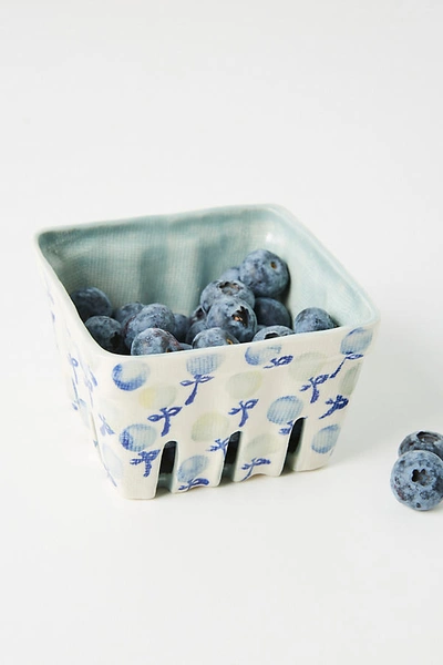 Anthropologie Floral Ceramic Berry Basket In Blue