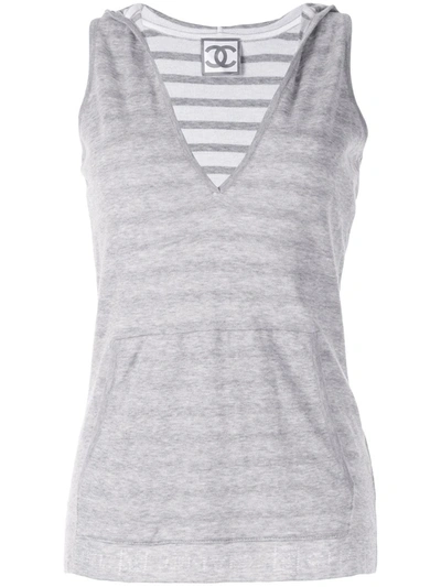 Pre-owned Chanel 2009 Striped Sleeveless Hoodie In Grey