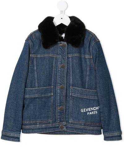 Givenchy Kids' Logo Bird Embroidered Denim Jacket In Blue
