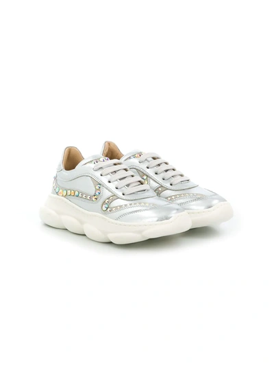 Elie Saab Junior Kids' Studded Lace-up Trainers In Silver