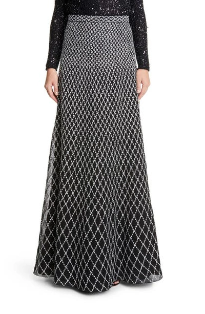 St John Novelty Diamond Knit Gown Skirt In Caviar/white/silver