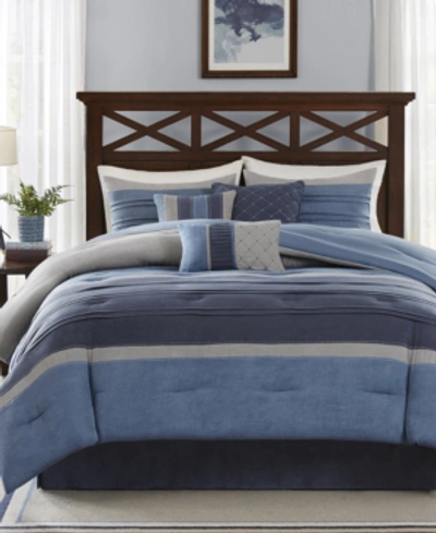 Madison Park Collins 7-pc. Faux-suede Queen Comforter Set Bedding In Navy