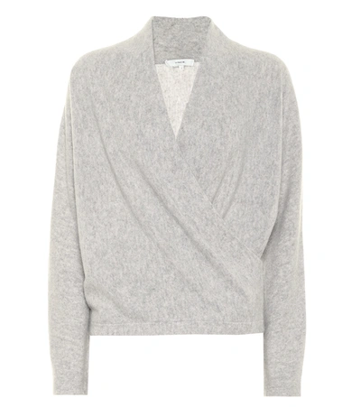 Vince Wrap Front Cashmere Pullover In Soft Grey