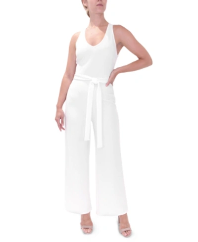 Almost Famous Crave Fame Juniors' Cross-back Jumpsuit In Cream