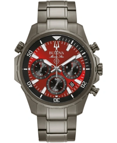 Bulova Men's Chronograph Marine Star Gray Stainless Steel Bracelet Watch 43mm In Red   / Black / Grey