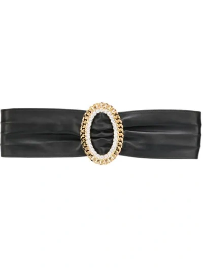 Alessandra Rich Crystal-embellished Leather Belt In Black