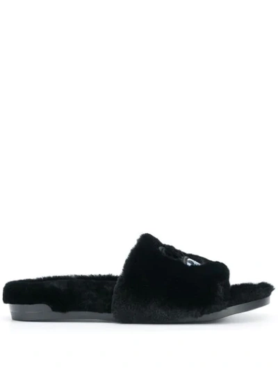 Chiara Ferragni Sliders Eco-fur 'flirting' In Black