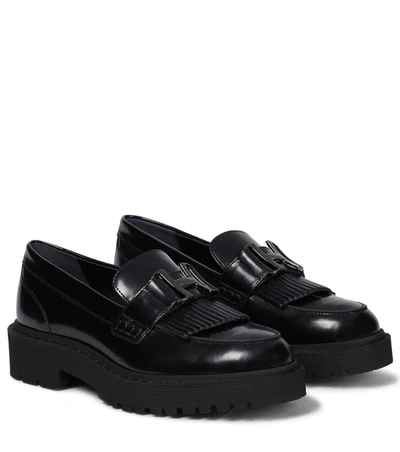 Hogan Buckle-strap Leather Loafers In Black