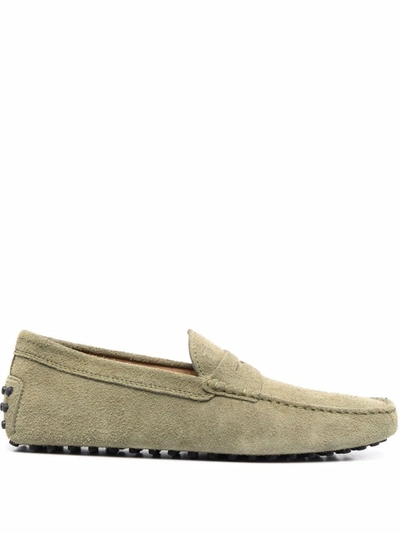 Tod's Suede Leather Gommino Driver Loafers In Green