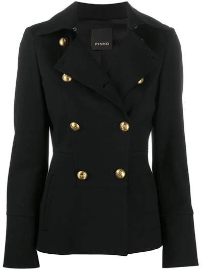Pinko Double-breasted Mid-length Jacket In Black