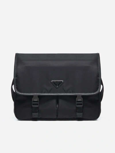 Prada Nylon & Saffiano Leather Shoulder Bag In Black