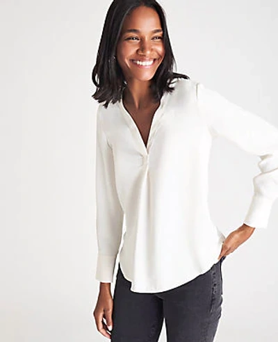 Ann Taylor Petite Mixed Media Pleat Front Top In Winter White