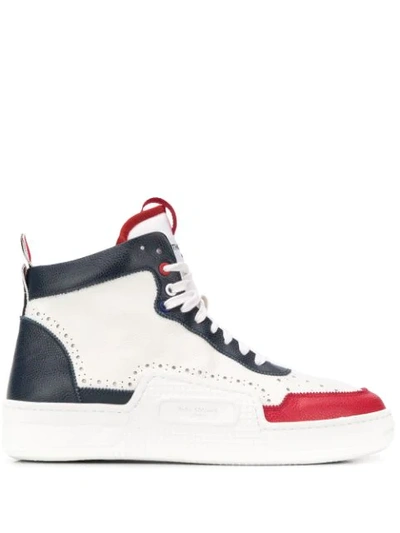 Thom Browne Tricolour Basketball High-top Sneakers In White,blue,red