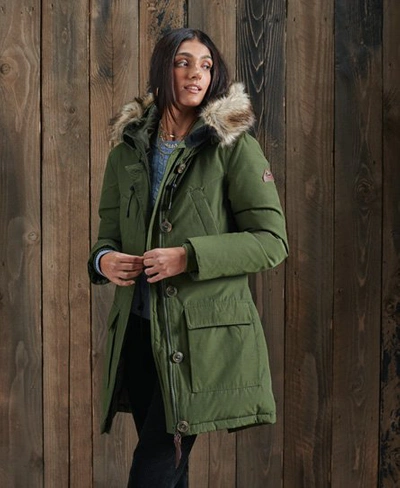 Superdry Women's Hooded Faux Fur Down Parka Coat Green