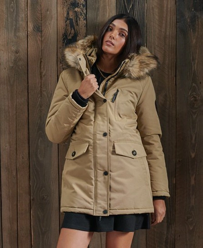 Superdry Women's Hooded Everest Faux Fur Parka Coat Brown