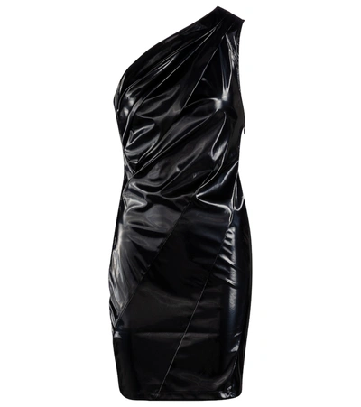 Rta Denim One-shoulder Faux Leather Body-con Dress In Vamp Black