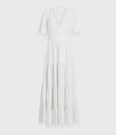 Allsaints Eris Lace Trim Maxi Dress In Chalk White