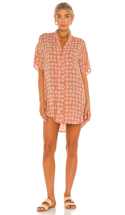 Amuse Society Fortune Teller Short Sleeve Button Up Dress In Cognac