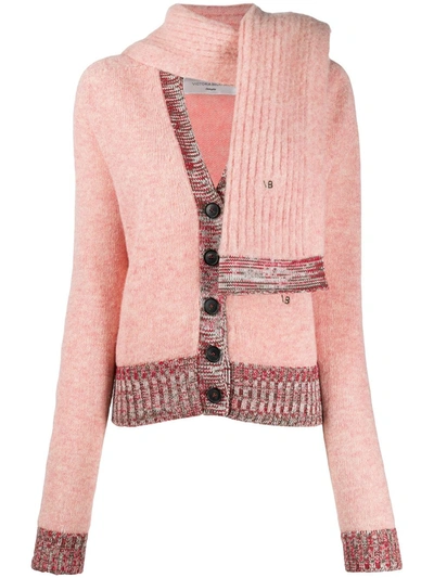 Victoria Beckham Detachable-scarf V-neck Cardigan In Pink
