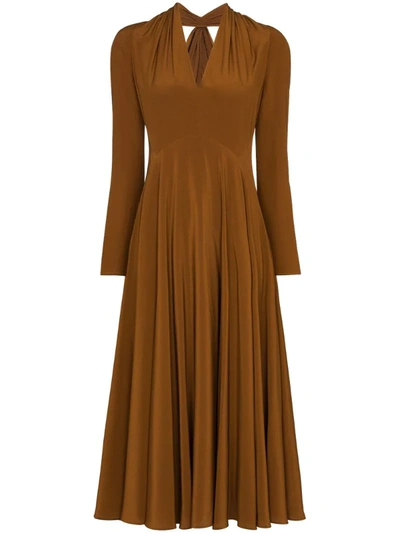 Victoria Beckham Cutout Silk Crepe De Chine Midi Dress In Brown
