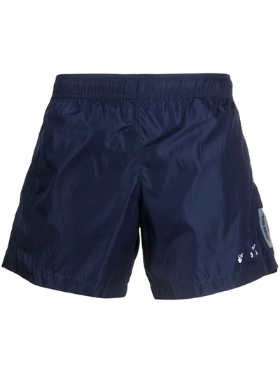 Off-white Logo-print Crinkled Swim Shorts In Blue