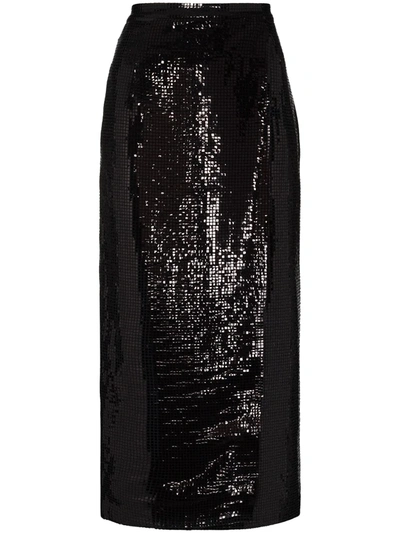 Anouki High-waisted Sequined Midi Skirt In Black