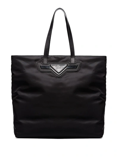 Prada Black Triangle Logo Large Tote Bag