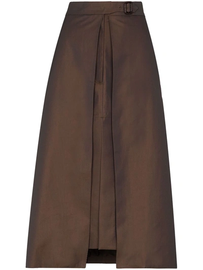 Eftychia Layered Slit Wool Pencil Skirt In Brown