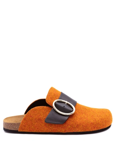 Jw Anderson Leather-trimmed Felt Backless Loafers In Orange