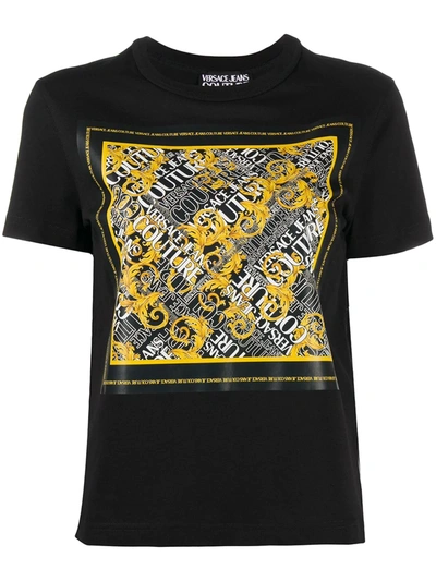Versace Jeans Couture Logo Baroque-panel Cotton T-shirt In Black