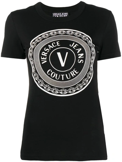 Versace Jeans Couture V-emblem-print Cotton T-shirt In Nero