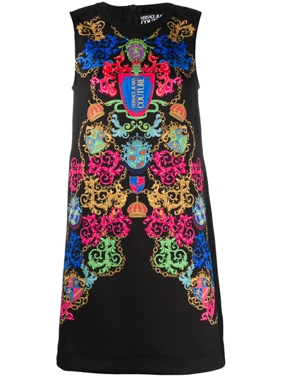 Versace Jeans Couture Baroque-print Mini Dress In Black