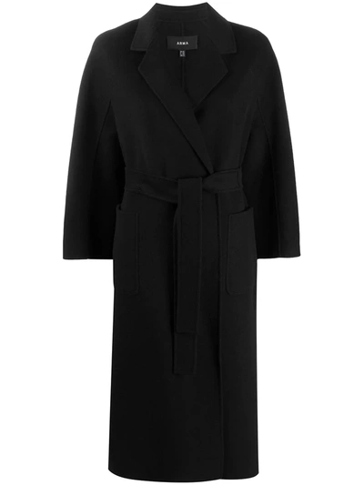 Arma Belted Wool Coat In Black