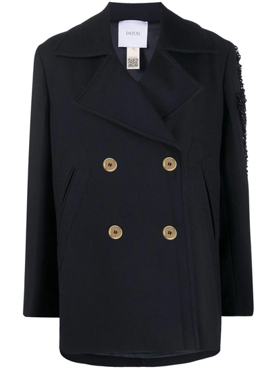 Patou Double-breasted Twill Peacoat In Blue