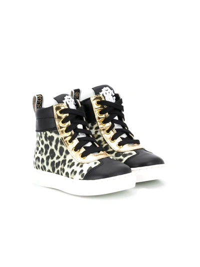 Roberto Cavalli Kids' Leopard-print Lace-up Trainers In Neutrals