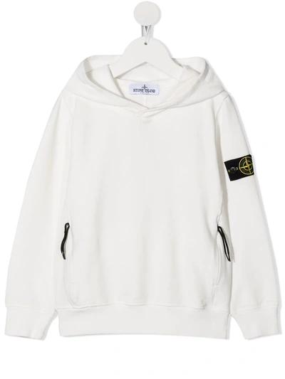 Stone Island Junior Kids' Sleeve-patch Hoodie In White