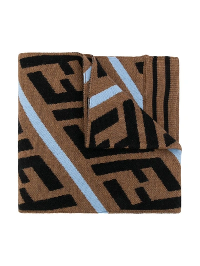 Fendi Kids' Zucca Intarsia-knit Scarf In Brown