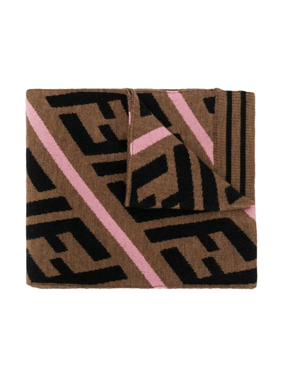 Fendi Kids' Zucca Intarsia-knit Scarf In Brown