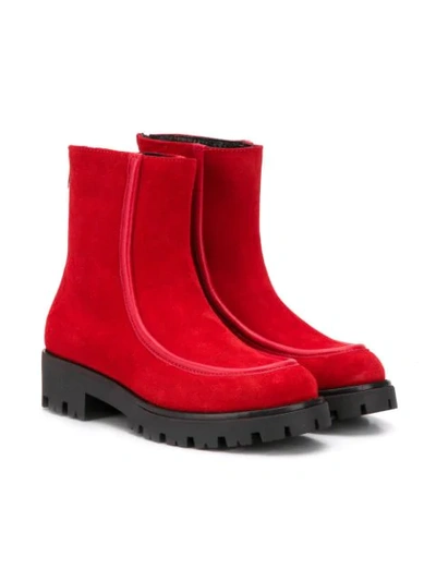 Marni Kids' Ridged Sole Ankle Boots In Red