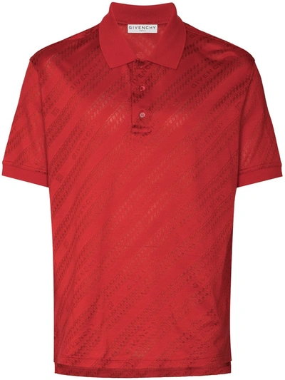 Givenchy Jacquard Logo & Chain Link Polo Shirt In Red