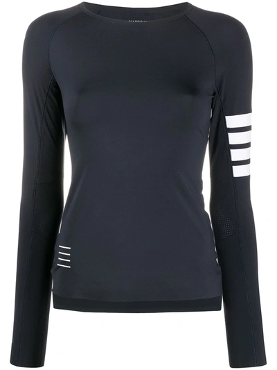 Thom Browne Black Flyweight Compression Tech 4-bar Long Sleeve T-shirt In Navy